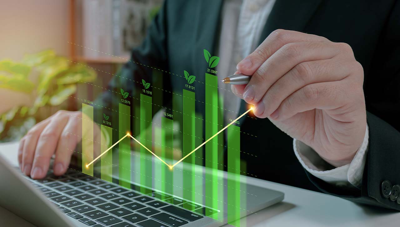 A graph with little leaves on the top of the bars