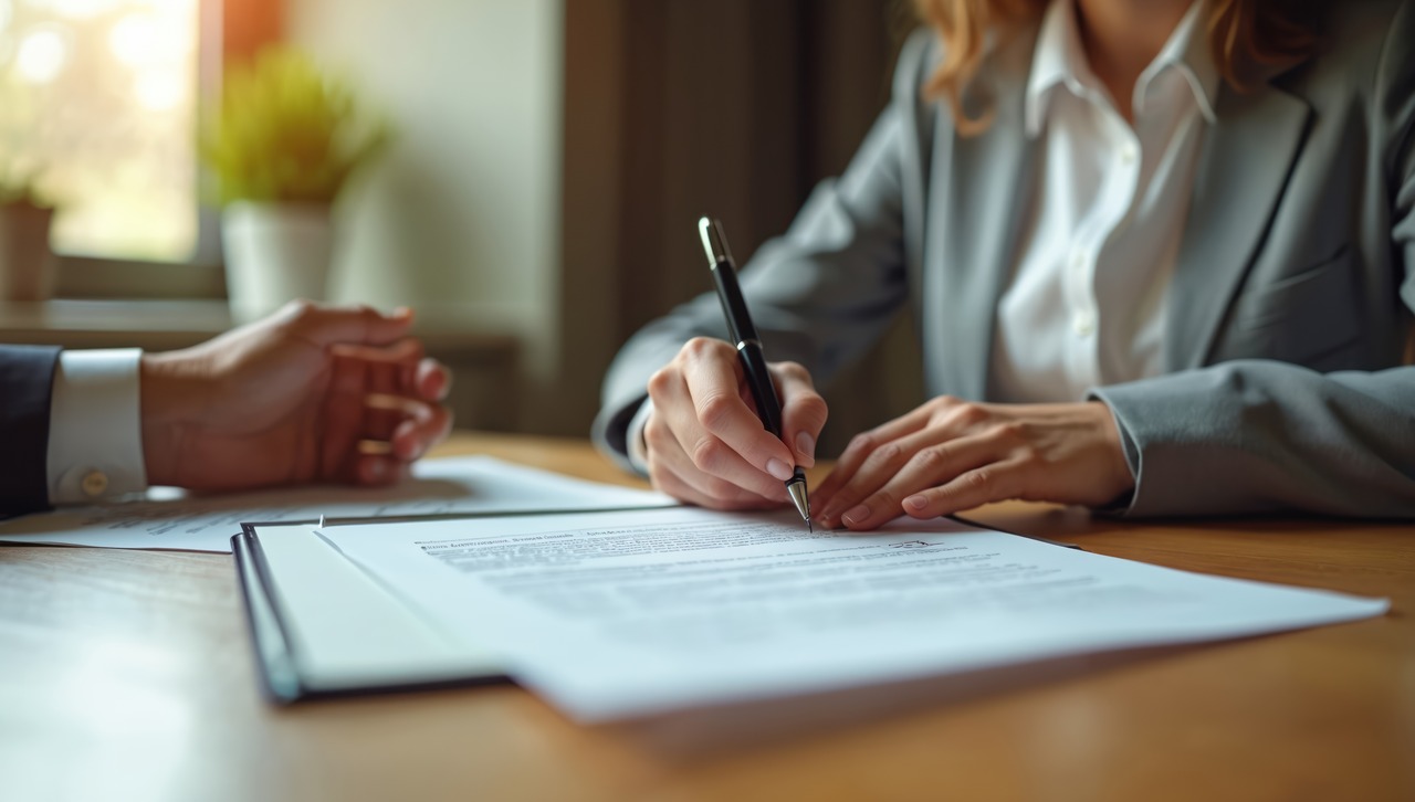 A person signing a contract.