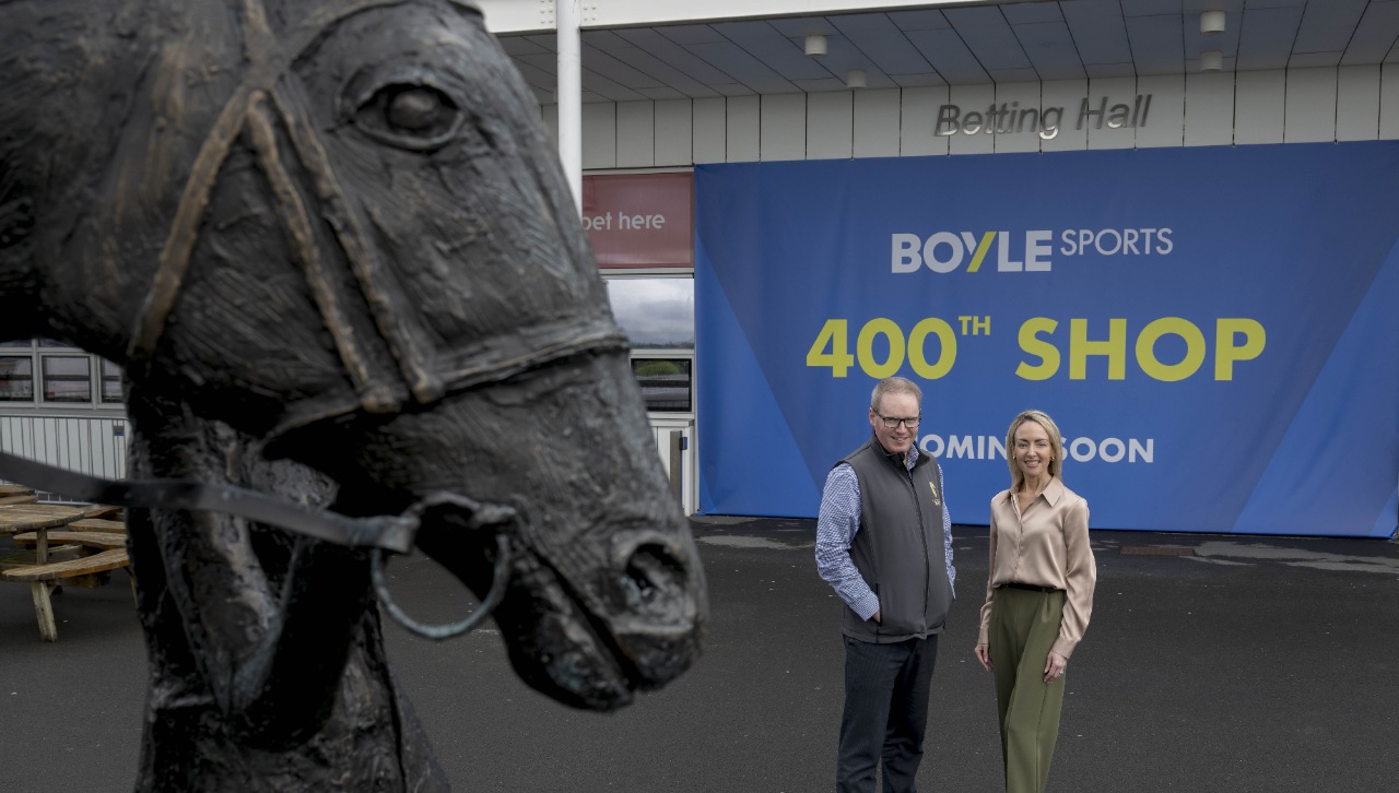 A horse statue in front of Boyle Sports 400th shop