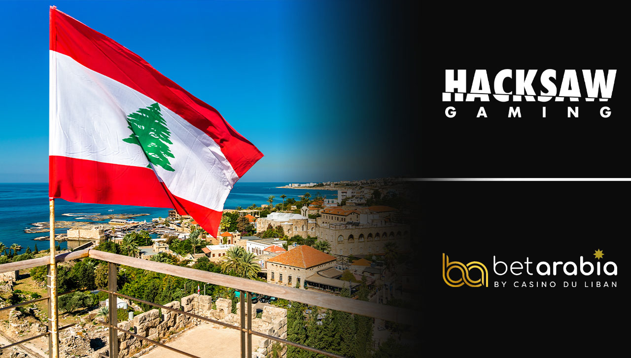 A Lebanon flag besides HACKSAW GAMING and BETARABIA logos