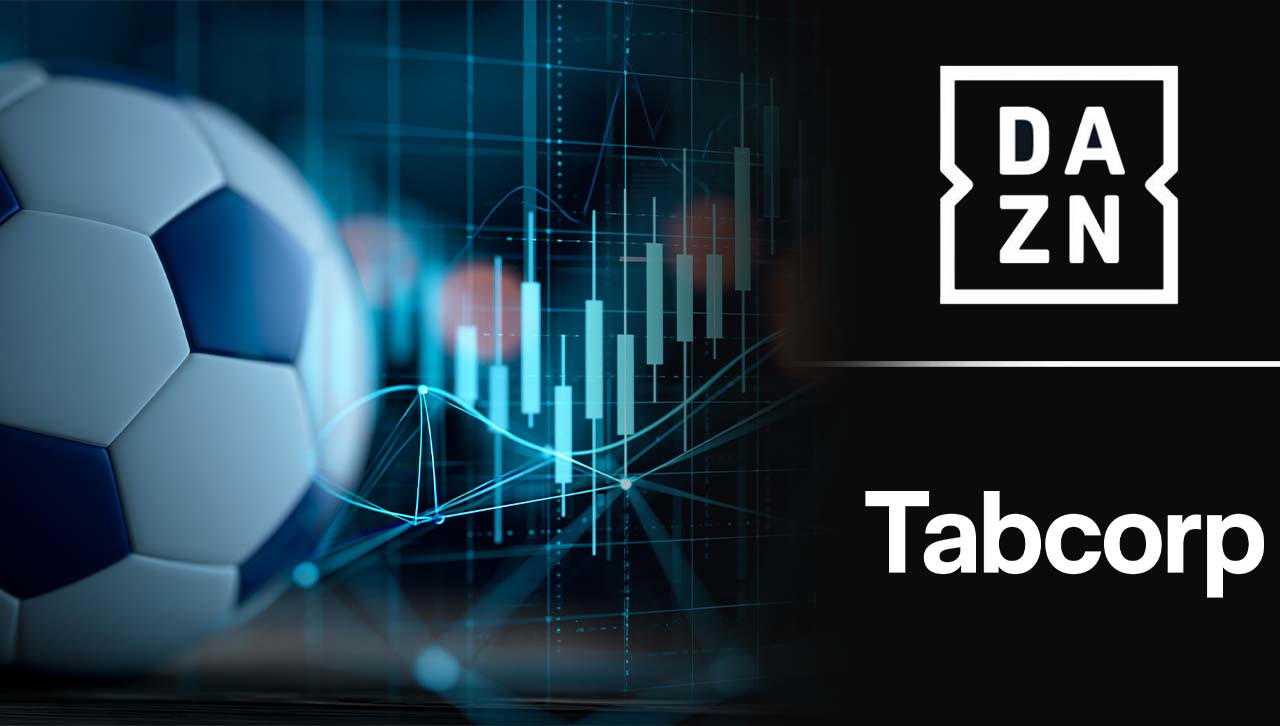 A football beside "Dazn" and "Tabcorp" logos