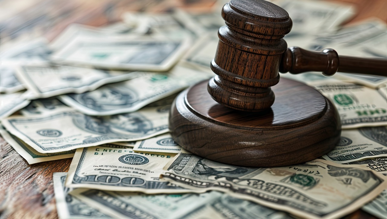 A gavel on top of money