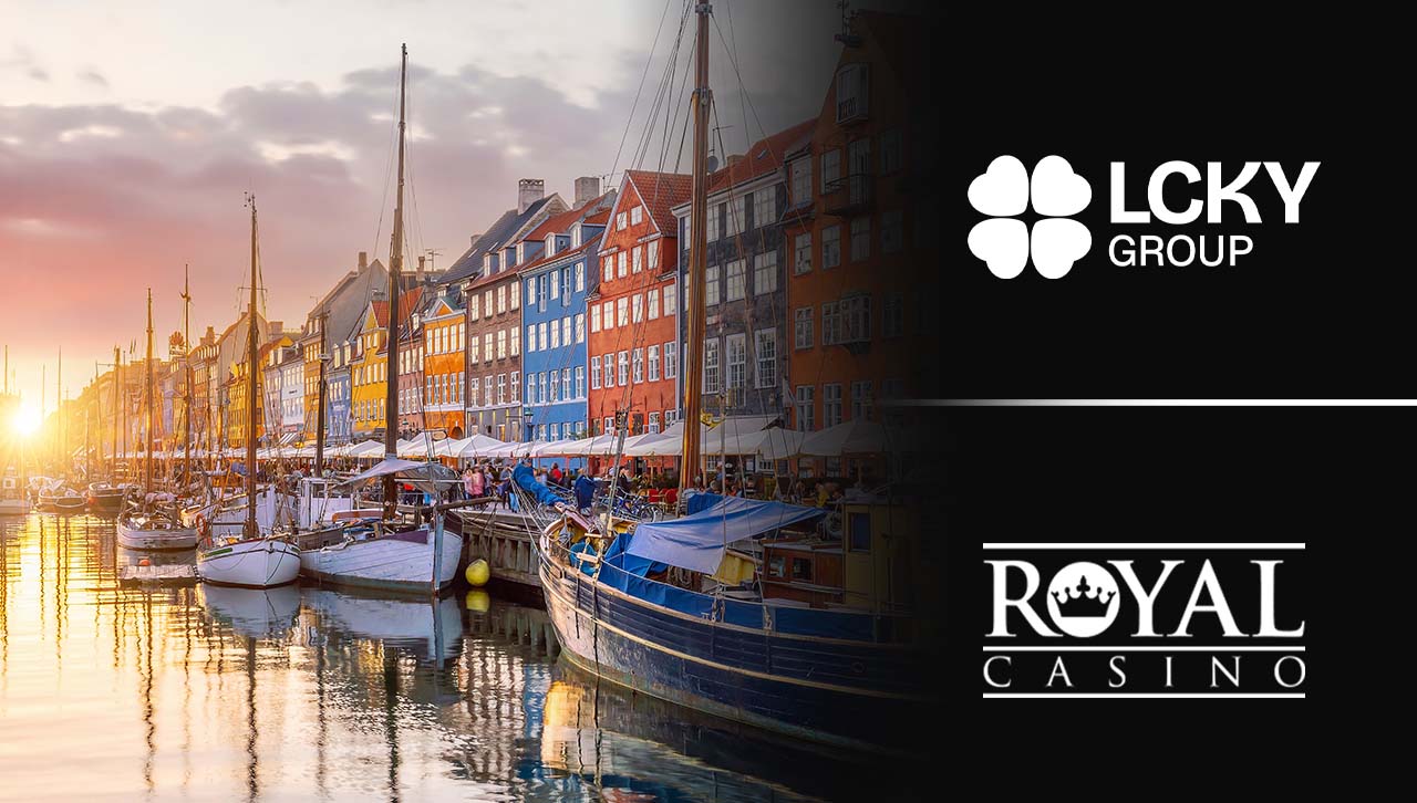 A Danish waterway with boats and houses, with "LCKY Casino" and "RoyalCasino" logos on the right